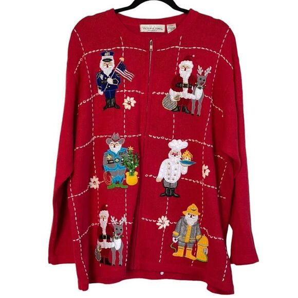 Victoria Jones Vintage Embroidered Embellished Santa Xmas Cardigan Sweater Sz 2X - Picture 16 of 16